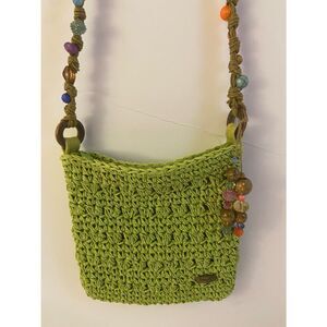 Cappelli natural woven crossbody lime green 8x8”